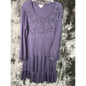 Style & Co Purple Embroidered Peasant‎ Dress Tunic Long Sleeve Women's L